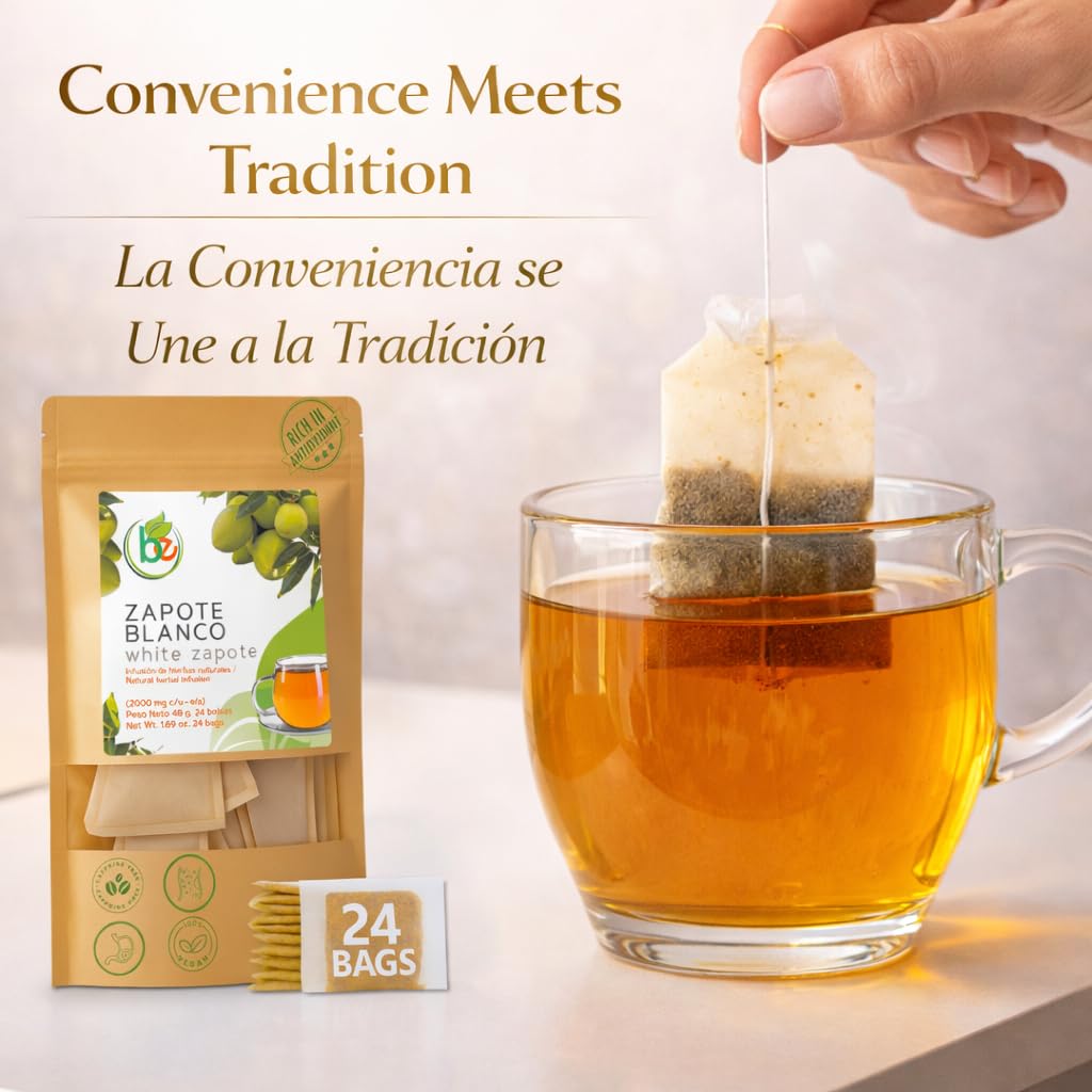 Zapote Blanco Herbal Tea (24 Tea Bags) - 2000mg per Bag - 100% Natural White Sapote Leaves from Mexico - Traditional Mexican Infusion - Caffeine-Free