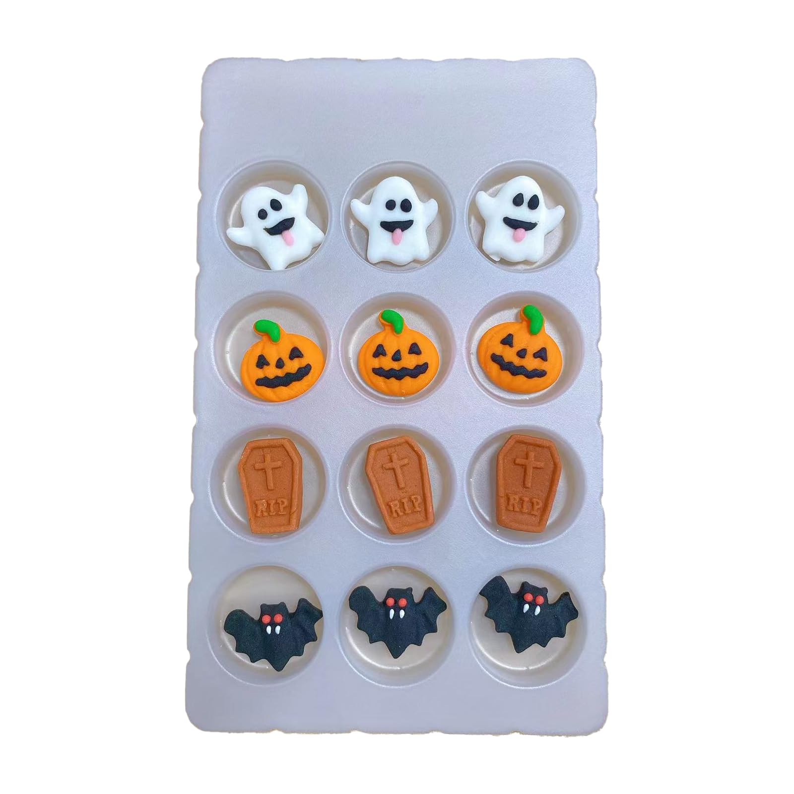 Sentovac 12 Pcs Halloween Icing Decoration Edible Tombstone Pumpkin Ghost Bat Mix Candy Dessert Sprinkles DIY For Cookie Cake Cupcake Topper Icing
