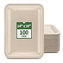 AICHEF 100 Pack 14 inch Large Disposable Food Trays for Crawfish Seafood Boil BBQ Dessert, Large Paper Plates 14 inch Heavy Duty Disposable Serving