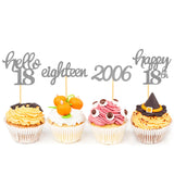 24 Pcs Glitter 18th Birthday Cupcake Toppers for Celebrating 18th Birthday Party Decorations for Eighteen Years Old Birthday Party Supplies (Silver)