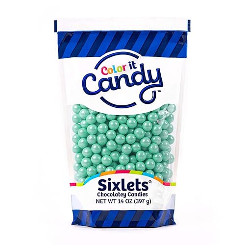 Color It Candy Shimmer Turquoise Sixlets 14 Oz Stand Up Bag - Perfect For Table Centerpieces, Weddings, Birthdays, Candy Buffets, & Party Favors.