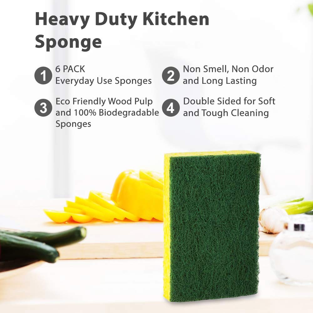 SCRUBIT Heavy Duty Scrub Sponge - Made from Tough Cellulose - Eco Friendly - Lasts for Months of Heavy Duty Kitchen Cleaning (12 Pack)