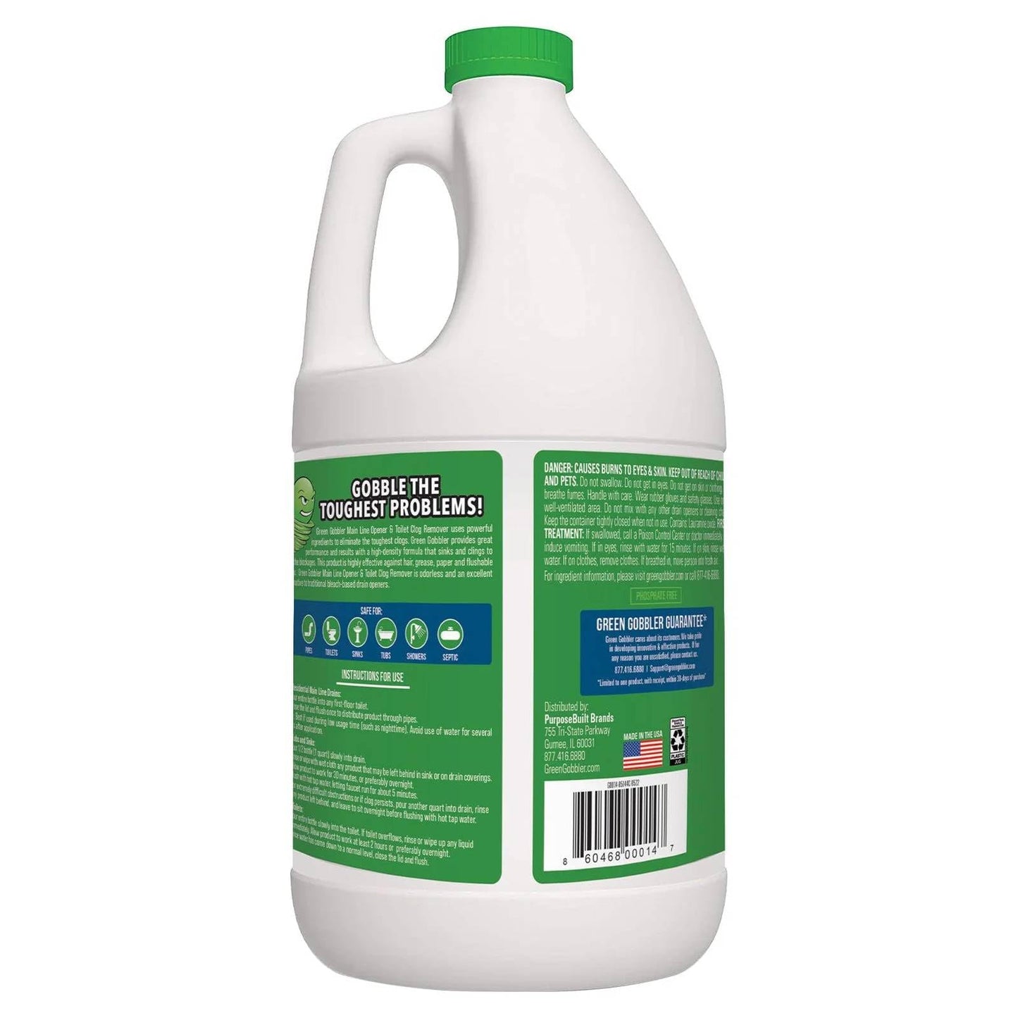 Green Gobbler Ultimate Main Drain Opener | Drain cleaner Hair Clog Remover | Works On Main Lines, Sinks, Tubs, Toilets, Showers, Kitchen Sinks | 64