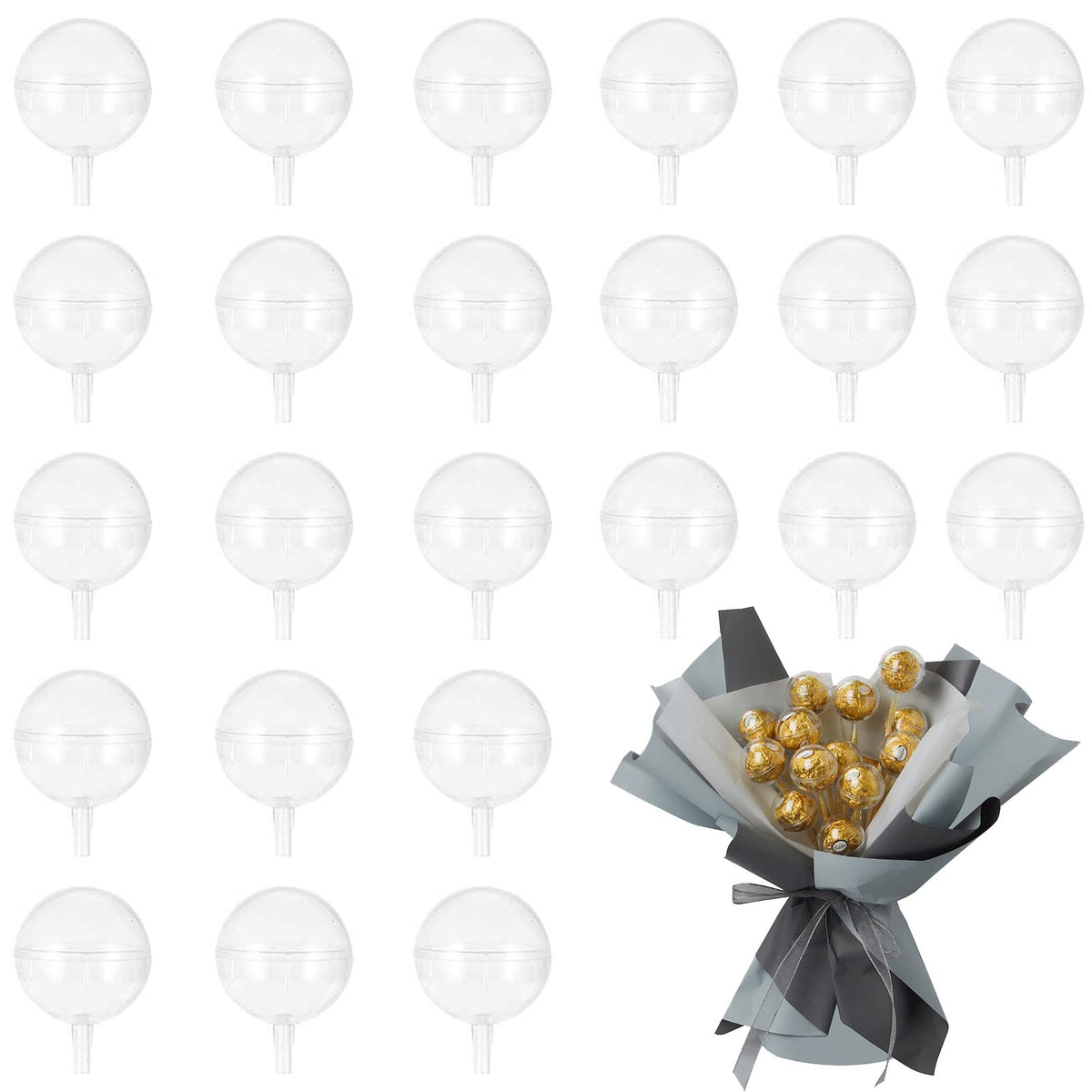 30 Pieces Clear Chocolate Box Holder DIY Bouquets Supplies Plastic Fill Ball Candy Bouquet Wrappers Truffle Chocolate Packaging Case, Anniversary