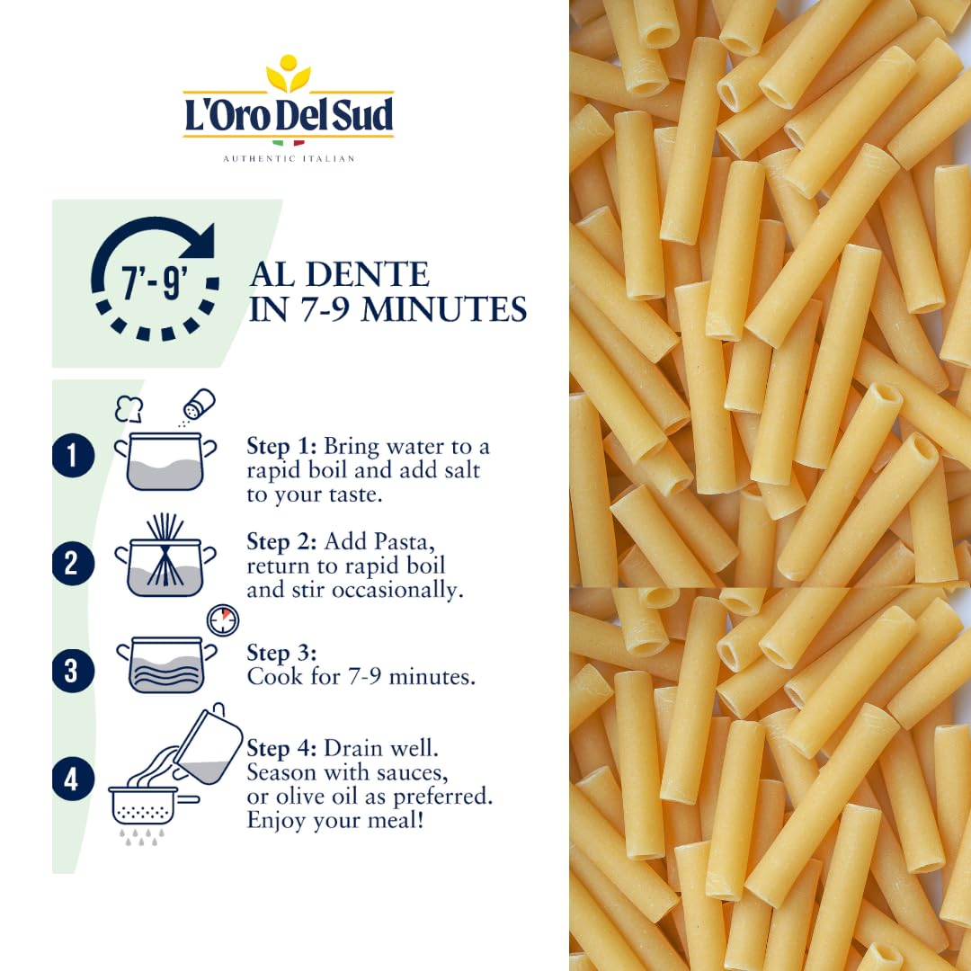 Organic Ziti Pasta, 4 pack, 100% Durum Wheat, Italian Pasta, Bow-Tie Pasta, Premium Quality Product of Italy 16 Ounce (4 Pack) by L'Oro del Sud.