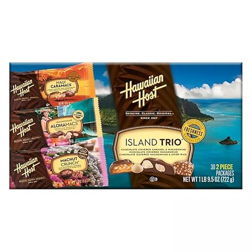 Hawaiian Host Island Trio - Maui Caramacs, AlohaMacs Milk, and MacNut Crunch - Chocolate Covered Macadamia Nut Gift Box - Premium Hawaiian Treats (30