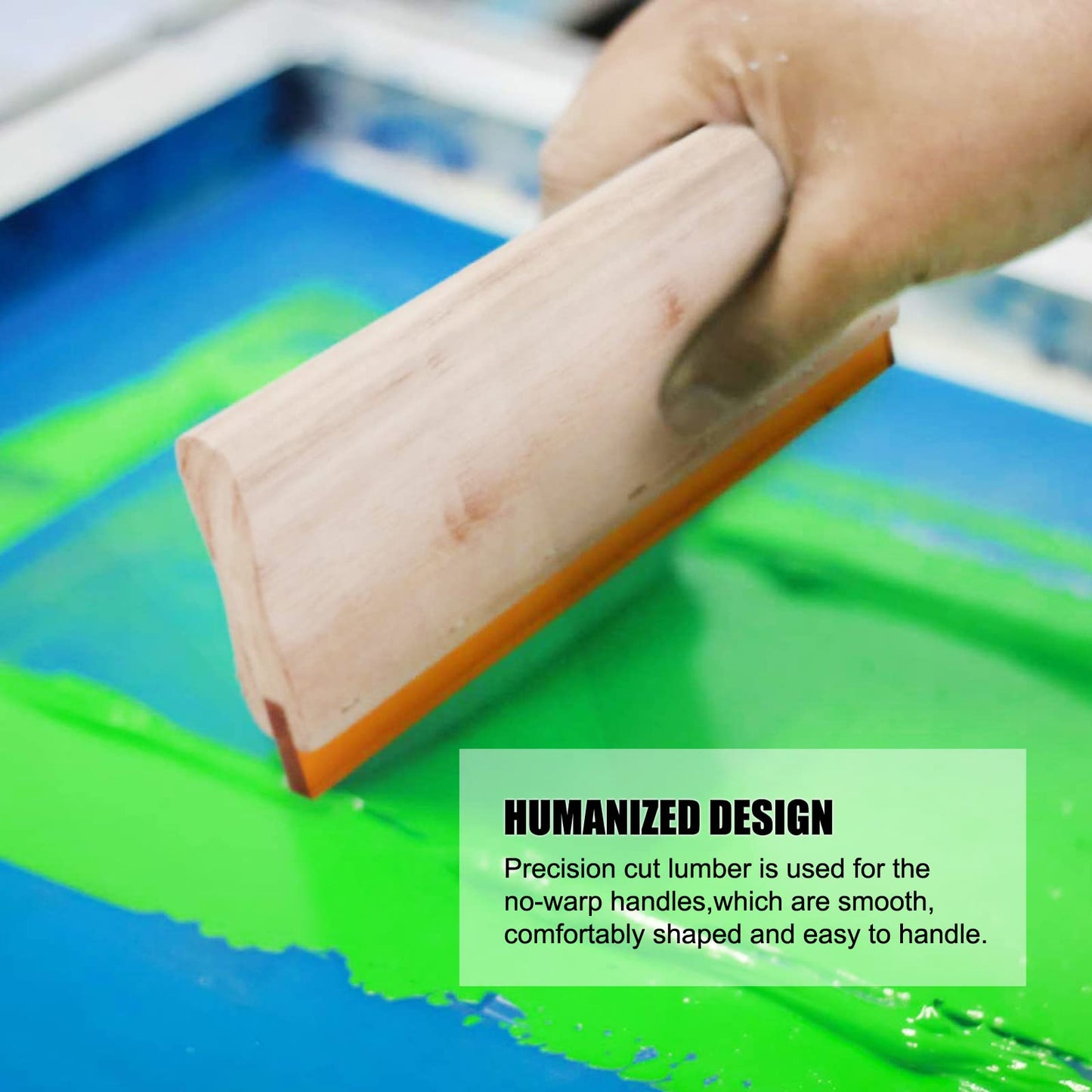 BREVELTION Silk Screen Printing Squeegee Rubber Wood Oilness Scraper for Ink Silk Screen Printing Manually 75 Durometer 6.3inch