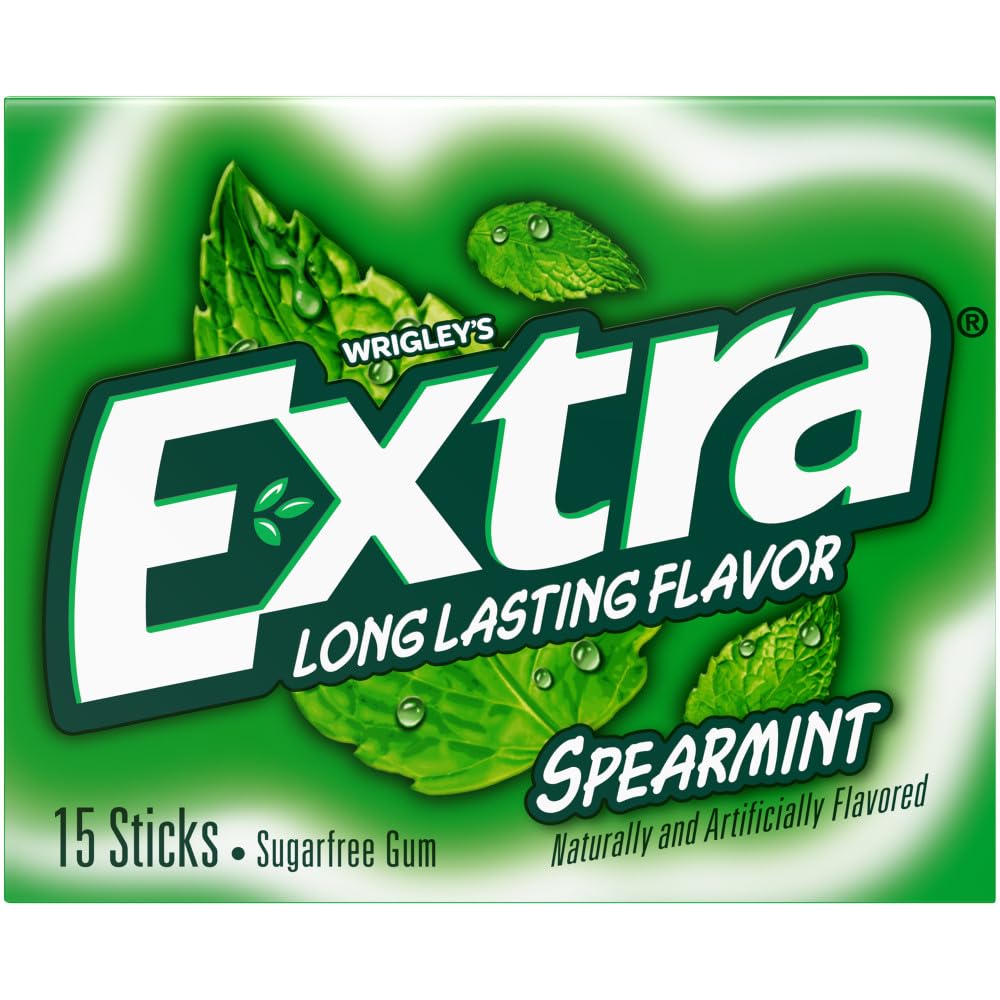 Extra, Spearmint Sugar Free Chewing Gum Grad Gifts Prom Essentials Mint Gum, 15 Stick Slim Pack, 15 Count