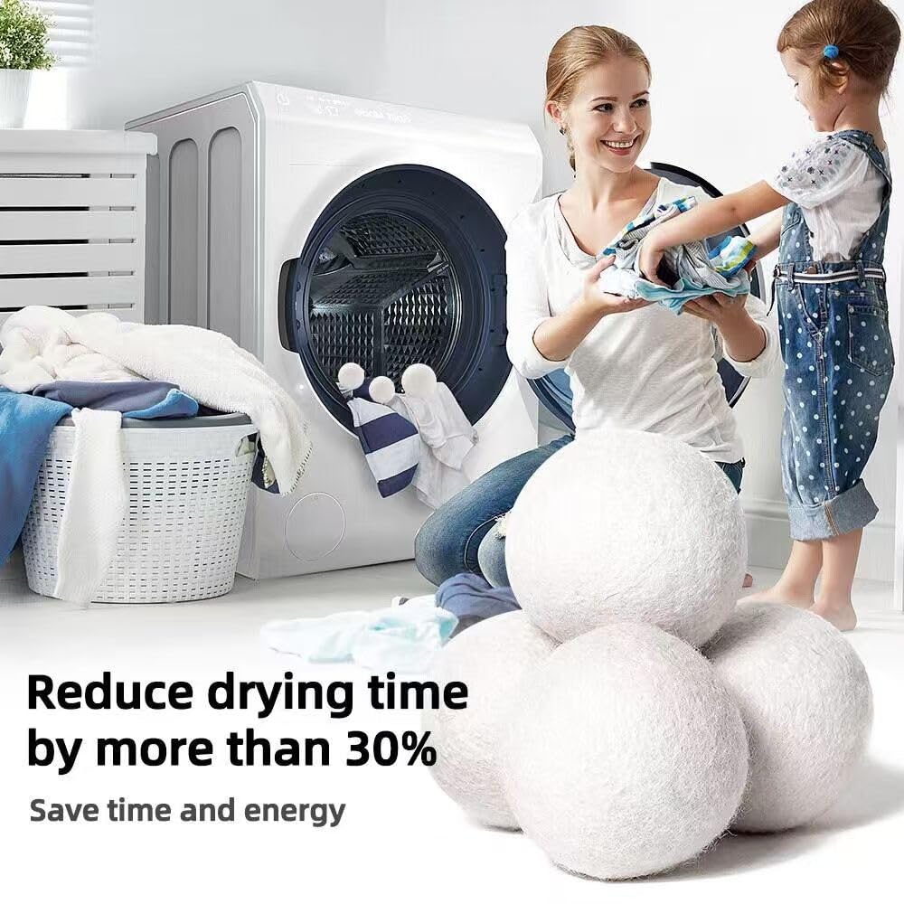 Ruovselz Wool Dryer Balls (6pc) - 100% Organic New Zealand Wool, Natural Fabric Softener, Reusable, Reduces Wrinkles & Drying Time, Eco-Friendly