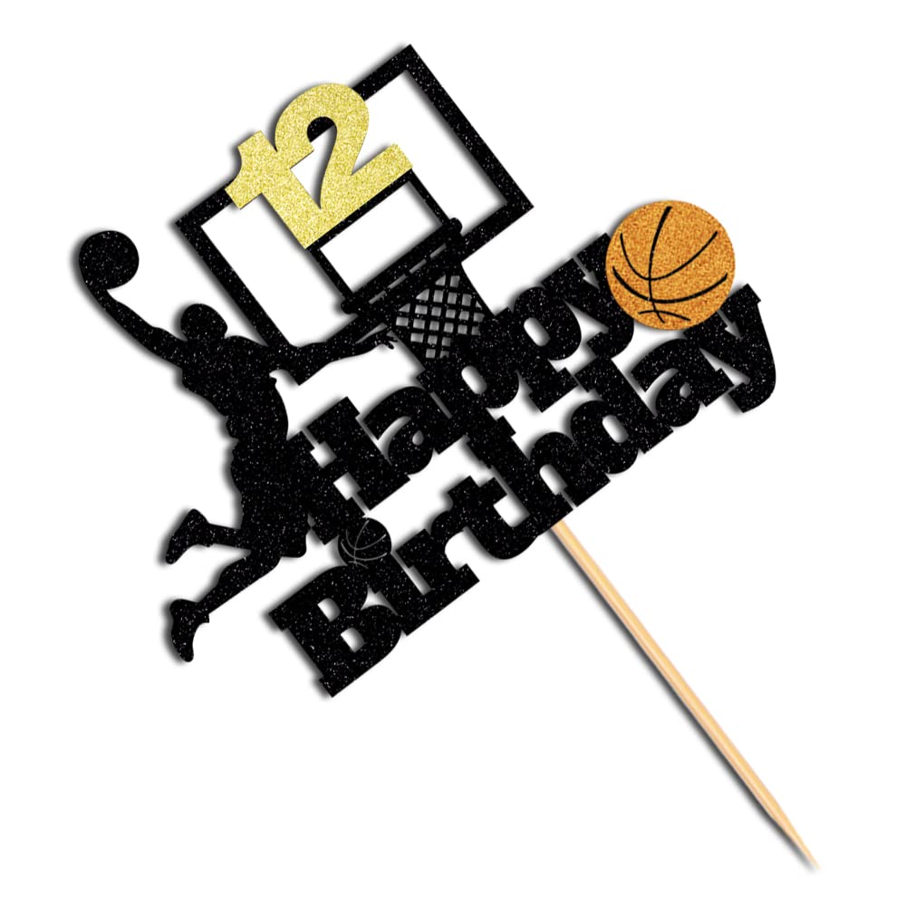 Basketball Happy 12th Birthday Cake Topper-Basketball Themed Birthday Party Cake Decoration-12 Years Birthday Party Supplies (12th)