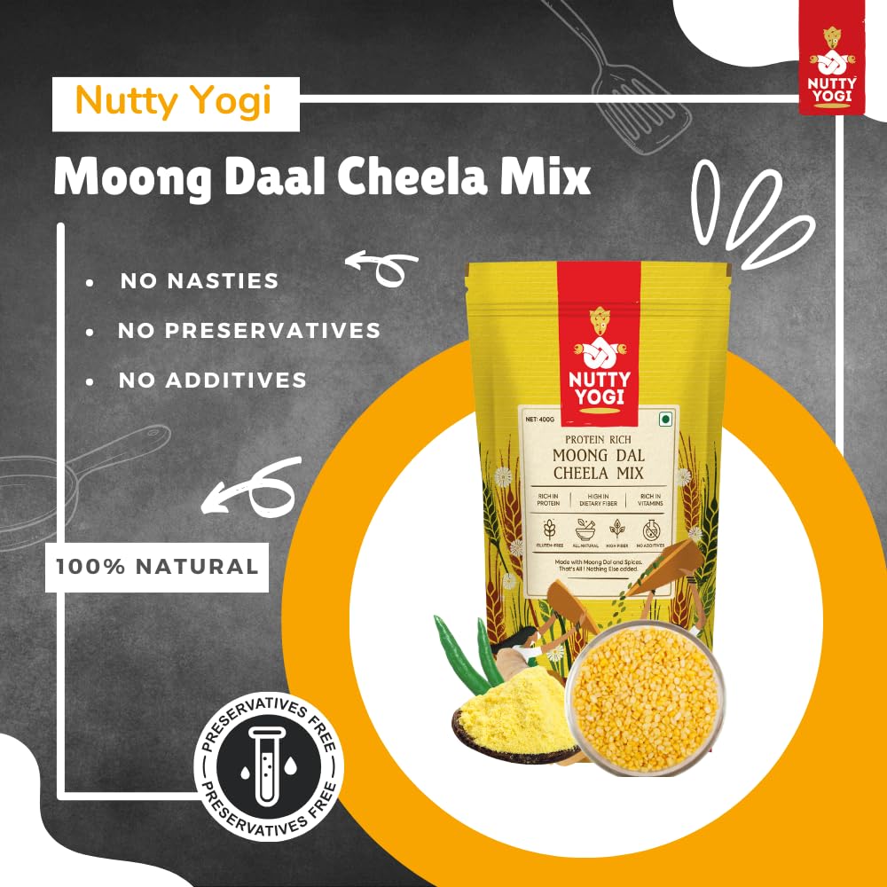 Nutty Yogi Moong Daal Cheela Mix 400G I Indian Pancake I Batter Mix I Healthy Breakfast I Protein Rich Healthy Food I Ready to Cook I Nutritious & Delicious Instant Food I