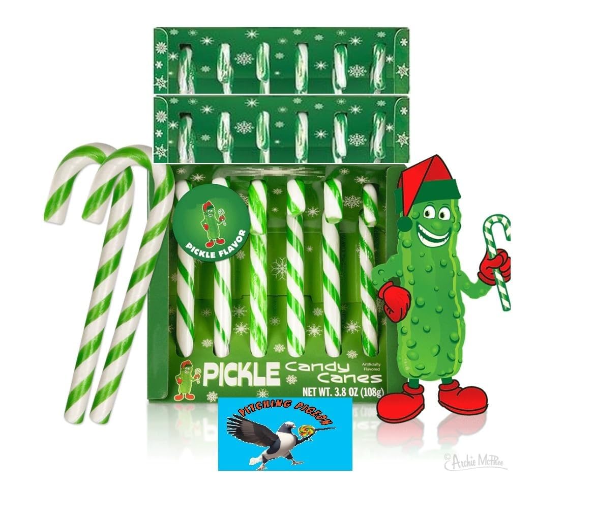 DILL PICKLE Flavored Christmas Holiday Candy Canes 18 COUNT - Stocking Stuffers Funny Novelty Weird Prank Gag Joke