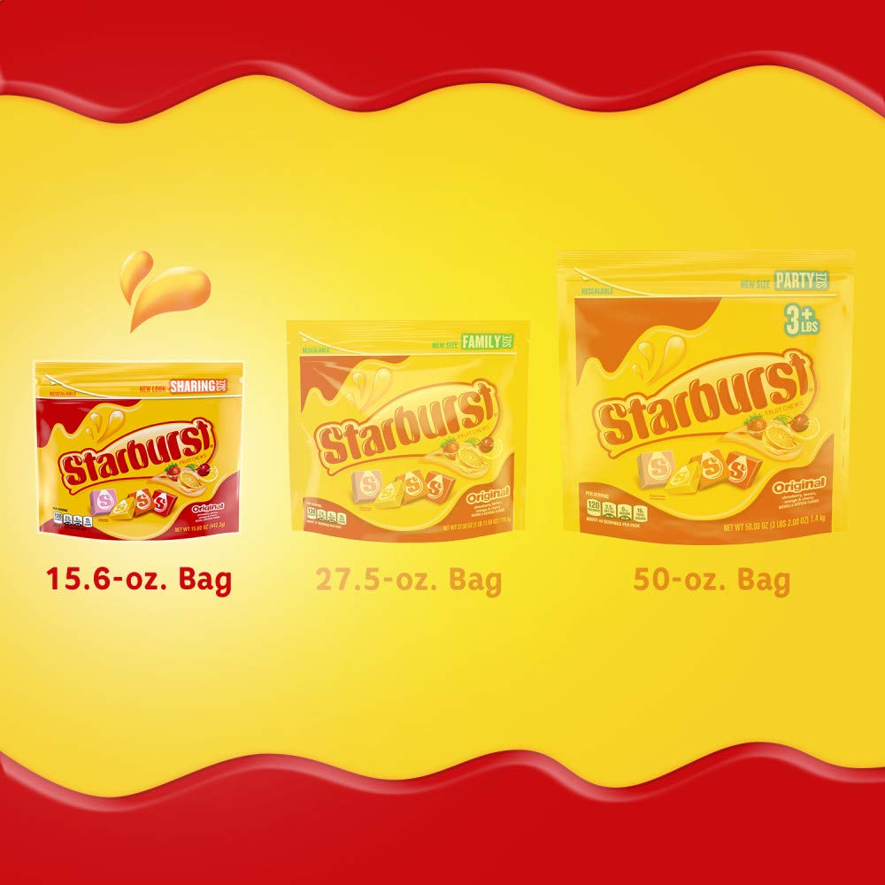 Starburst Chewy Candy, Sharing Size, Individually Wrapped Fruit Chews Candy, 15.6 Oz Resealable Bag