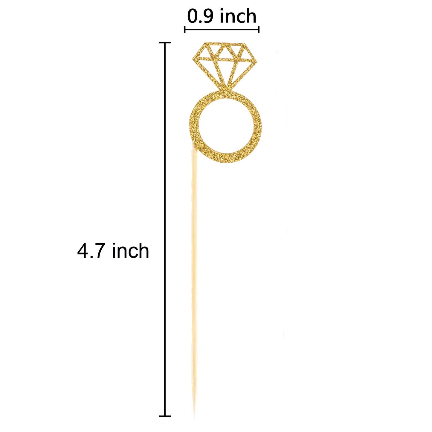 50 Pack Cupcake Toppers Gold Glitter Mini Diamond Ring Cakes Toppers for Marriage Engagement Anniversary Birthday Valentines Party Cake Decor