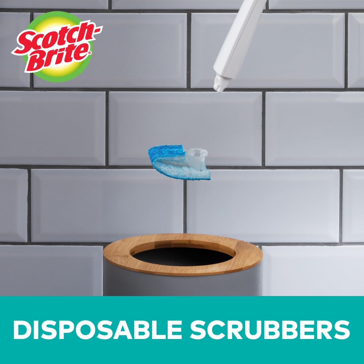 Scotch-Brite Disposable Toilet Scrubber Starter Kit, Disposable Refills with Built-In Bleach Alternative, Includes 1 Handle, Storage Caddy and 5