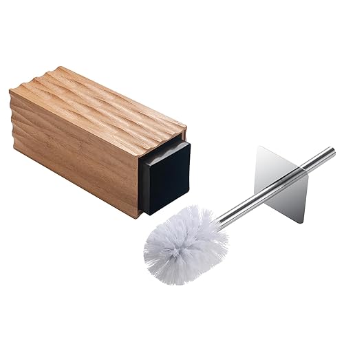 GOBAM Bamboo Toilet Bowl Cleaner with Holder for All Toilet Types, Hidden Stainless Steel Toilet Brush, Bathroom Cleaning Brushes, Toilet Accessories
