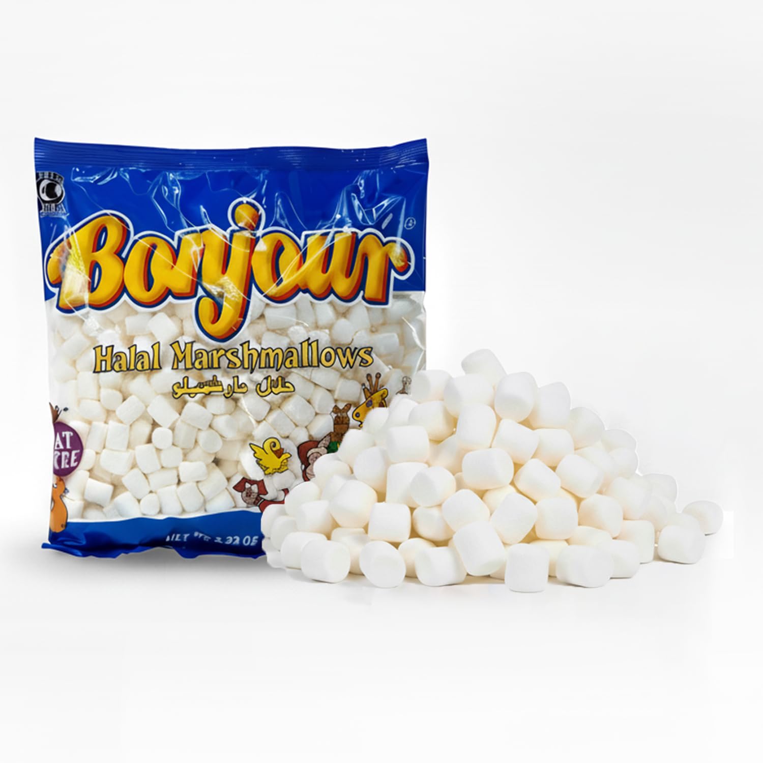Bonjour Mini Marshmallows - Halal Gelatin, Low Fat & Dye Free Small Marshmallows For Hot Chocolate, Smore, Ice Cream - Vanilla Flavored Soft, Fluffy