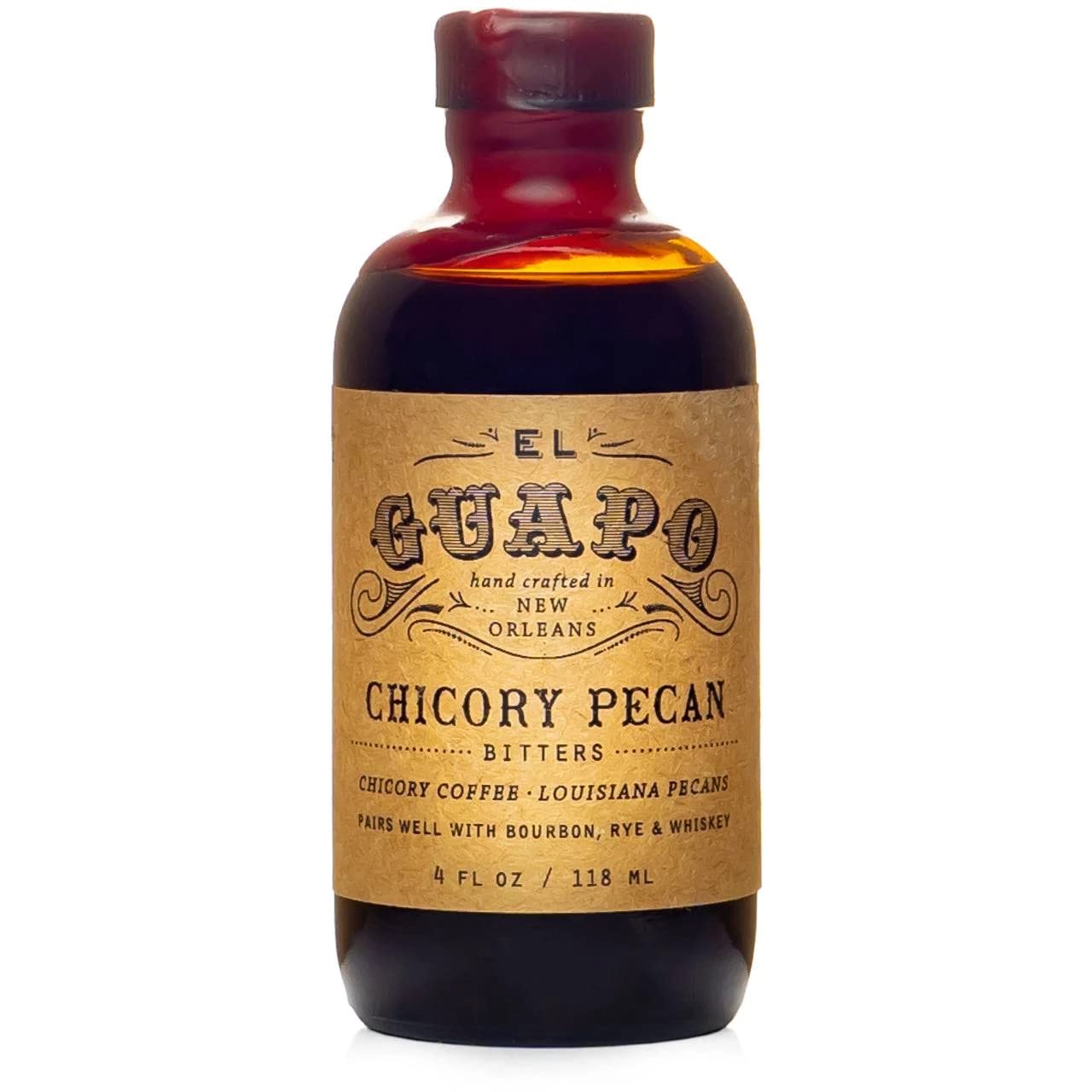 El Guapo Chicory Pecan Bitters 118ml - Handcrafted Aromatic Coffee & Pecan Flavor for Cocktails - Alcohol Free Award Winning Southern Specialty