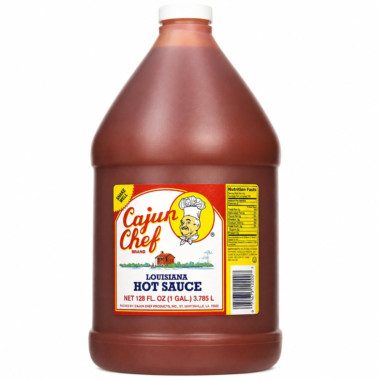 Cajun Chef Louisiana Hot Sauce 1 Gallon, 128 fl oz Cajun Cayenne Pepper Sauce, Mild Heat Hot Sauce for Gumbo, Seafood, Soups, Wings, BBQ, Pizza