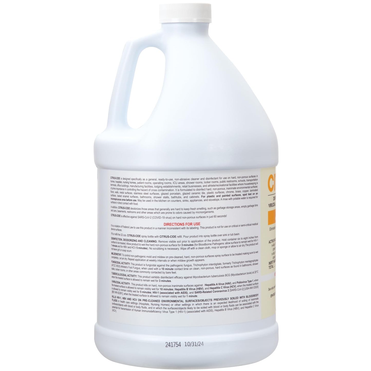 ForPro Citrus-Cide Hospital Grade Disinfectant Cleaner, All Purpose Cleaner, Disinfectant & Deodorizer, Citrus Scent, 1 Gallon Refill (128 fl. oz.)