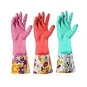 Dishwashing Rubber Gloves 3 Pairs, Aixingyun Non-Slip Household Laundry Kitchen Cleaning Gloves, Reusable PU Waterproof Latex Gloves Gift for Mom