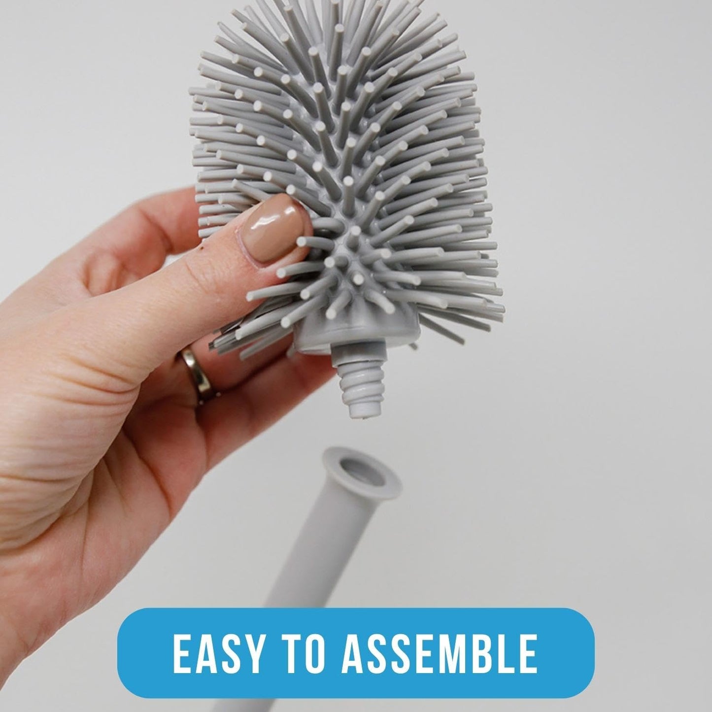 Don Aslett Silicone Toilet Bowl Brush Set (Gray) Includes Slim Brush Holder, Sturdy Handle, & 2 Replacement Heads with Durable Silicone Bristles |