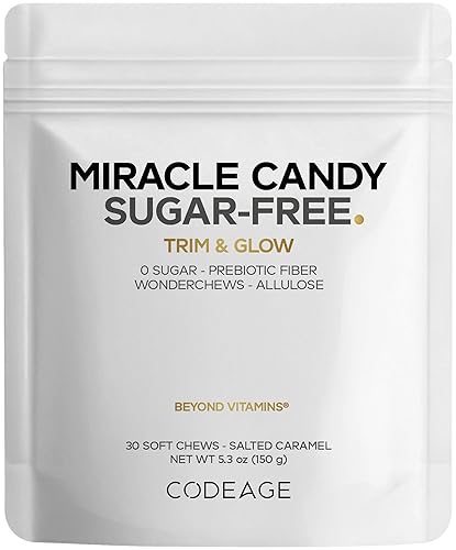 Codeage Miracle Candy Sugar-Free Candies, Salted Caramel Flavor Soft Chews - Allulose, Prebiotic Fiber - Low-Calorie Wonderchews - 0g Sugar Soft Chews