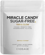 Codeage Miracle Candy Sugar-Free Candies, Salted Caramel Flavor Soft Chews - Allulose, Prebiotic Fiber - Low-Calorie Wonderchews - 0g Sugar Soft Chews