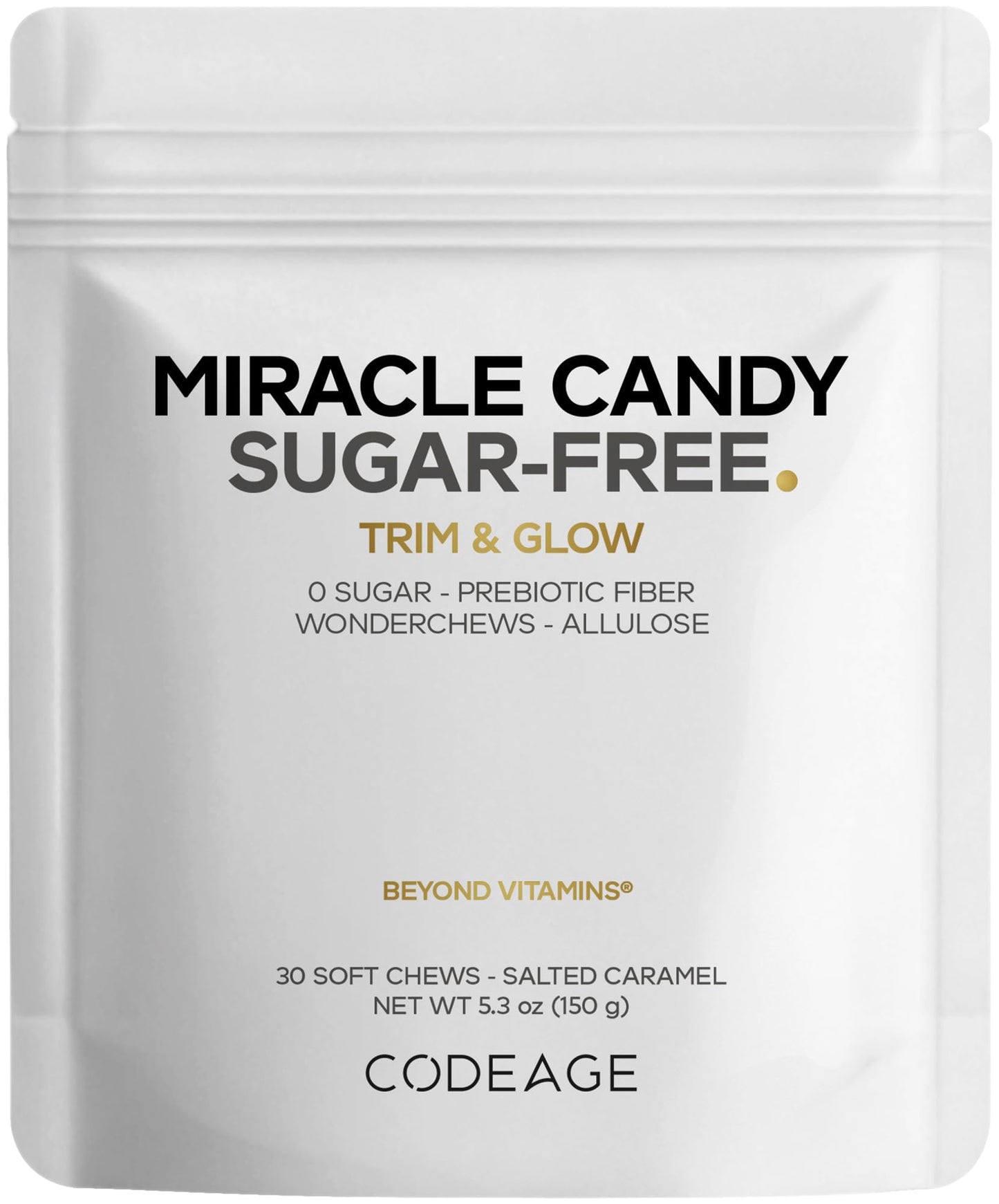 Codeage Miracle Candy Sugar-Free Candies, Salted Caramel Flavor Soft Chews - Allulose, Prebiotic Fiber - Low-Calorie Wonderchews - 0g Sugar Soft Chews
