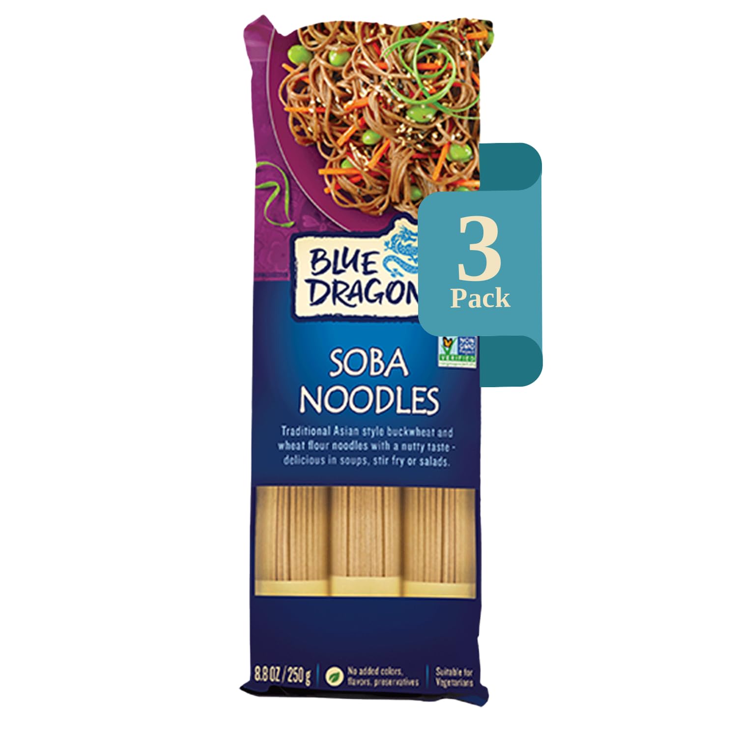 Blue Dragon Dried Soba Noodles - 8.8oz (Pack of 3) - Traditional Buckwheat & Wheat Flour Noodles - Versatile Base for Soups, Stir-Fries & Cold Salads
