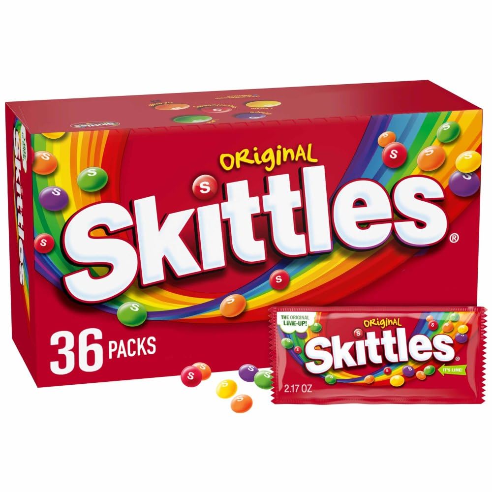 SKITTLES Original Chewy Candy, Full Size 2.17 oz Individually Wrapped Packs of Full Size Candies 36 Count