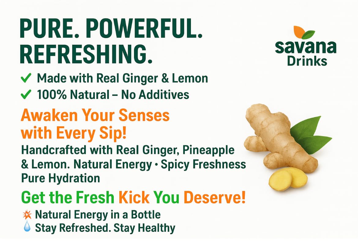 SaVana DrinKs Ginger Juice, 12 oz (15?Pack) - Natural Ginger Wellness Drink with Pineapple & Lemon for Immunity, Energy & Gut Support