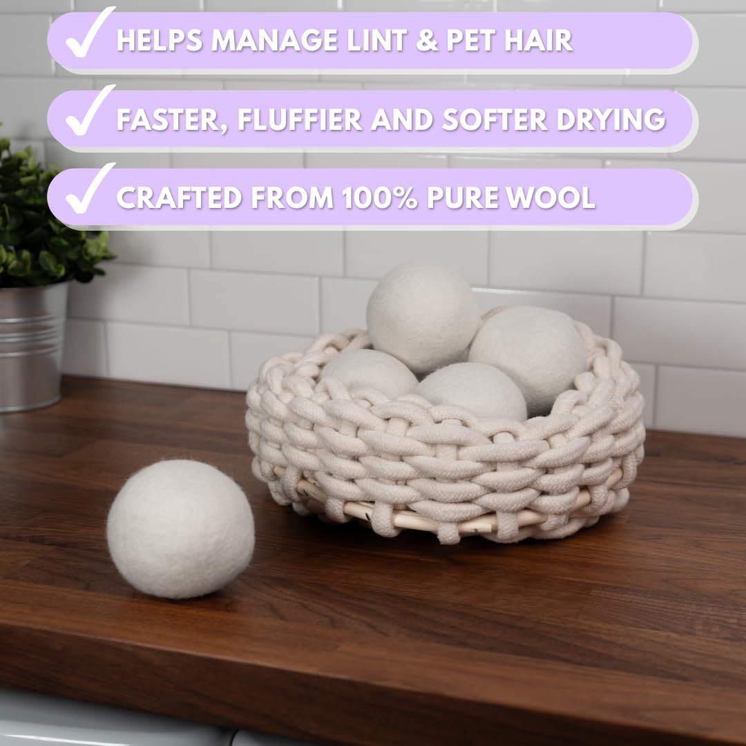 Ms Wool Lavender Scented Wool Dryer Balls - 4 XL Pack - Natural Fabric Softener, Reusable, Reduces Static, Reduces Wrinkles & Shortens Drying Time