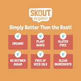 Skout Organic Plant-Based Protein Bars Peanut Butter (12 Pack) - 10g Protein - Vegan Protein Bars - Only 3 Ingredients - Easy Snack - Gluten, Dairy