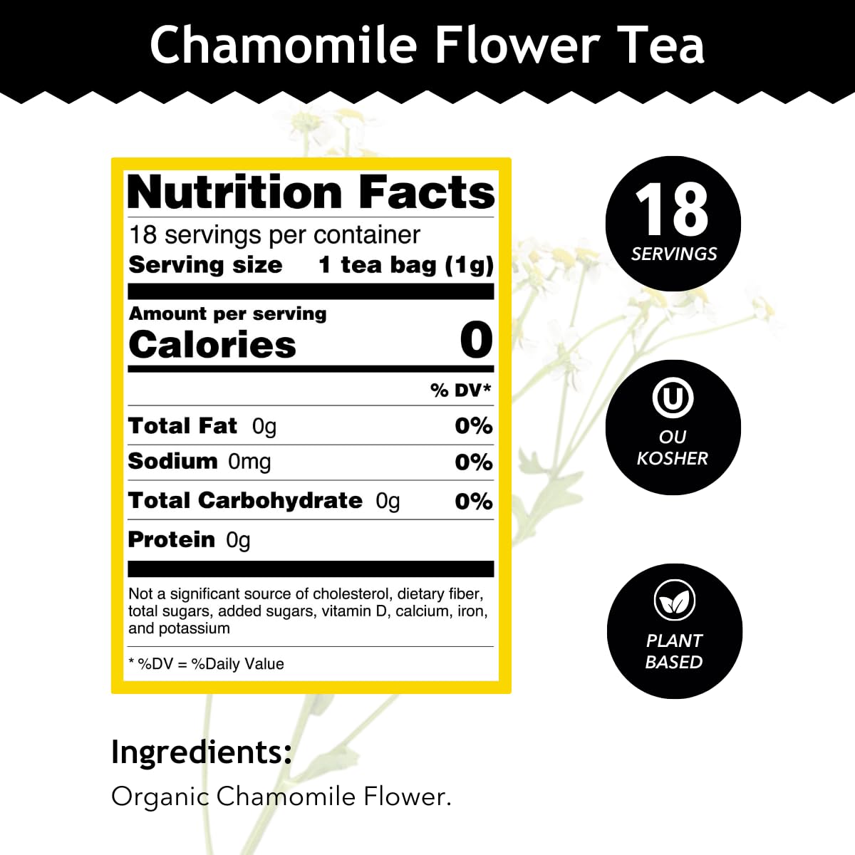 Buddha Teas - Organic Chamomile Flower Tea - Herbal Tea - For Health & Wellbeing - With Antioxidants & Minerals - Clean Ingredients - Caffeine Free