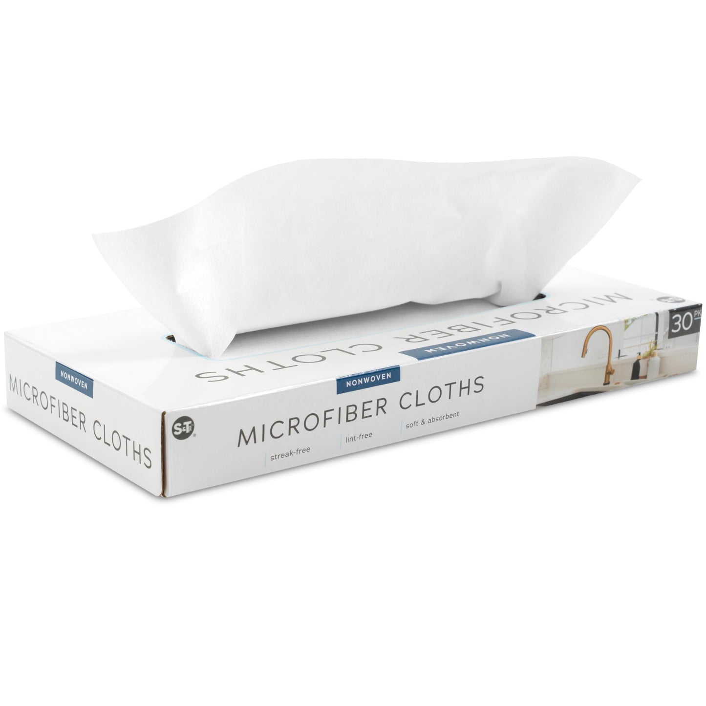 S&T INC. 30 Pack Reusable Paper Towels with Box, Non Woven Towels for Home, Microfiber Towels for Cars, Cleaning Rags, White, 12 Inches x 12 Inches