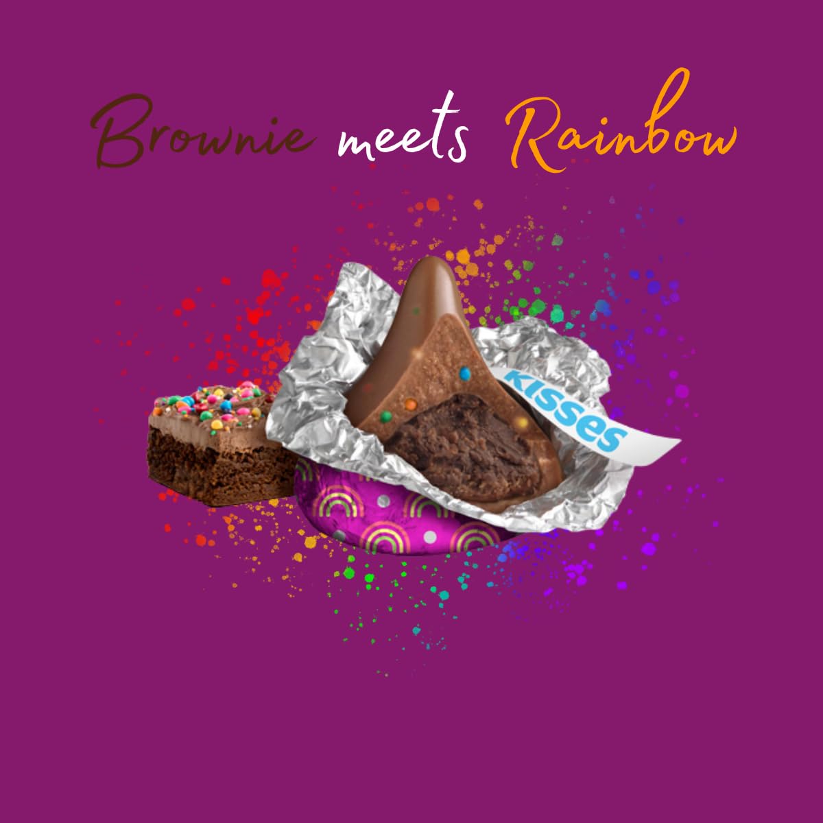 Candykrave Hershey'ss Rainbow Brownie Kisses Milk Chocolate candy - (1LB 90 pcs) - Bulk chocolate Silver Foil Candy variety pack - Delicious Treats