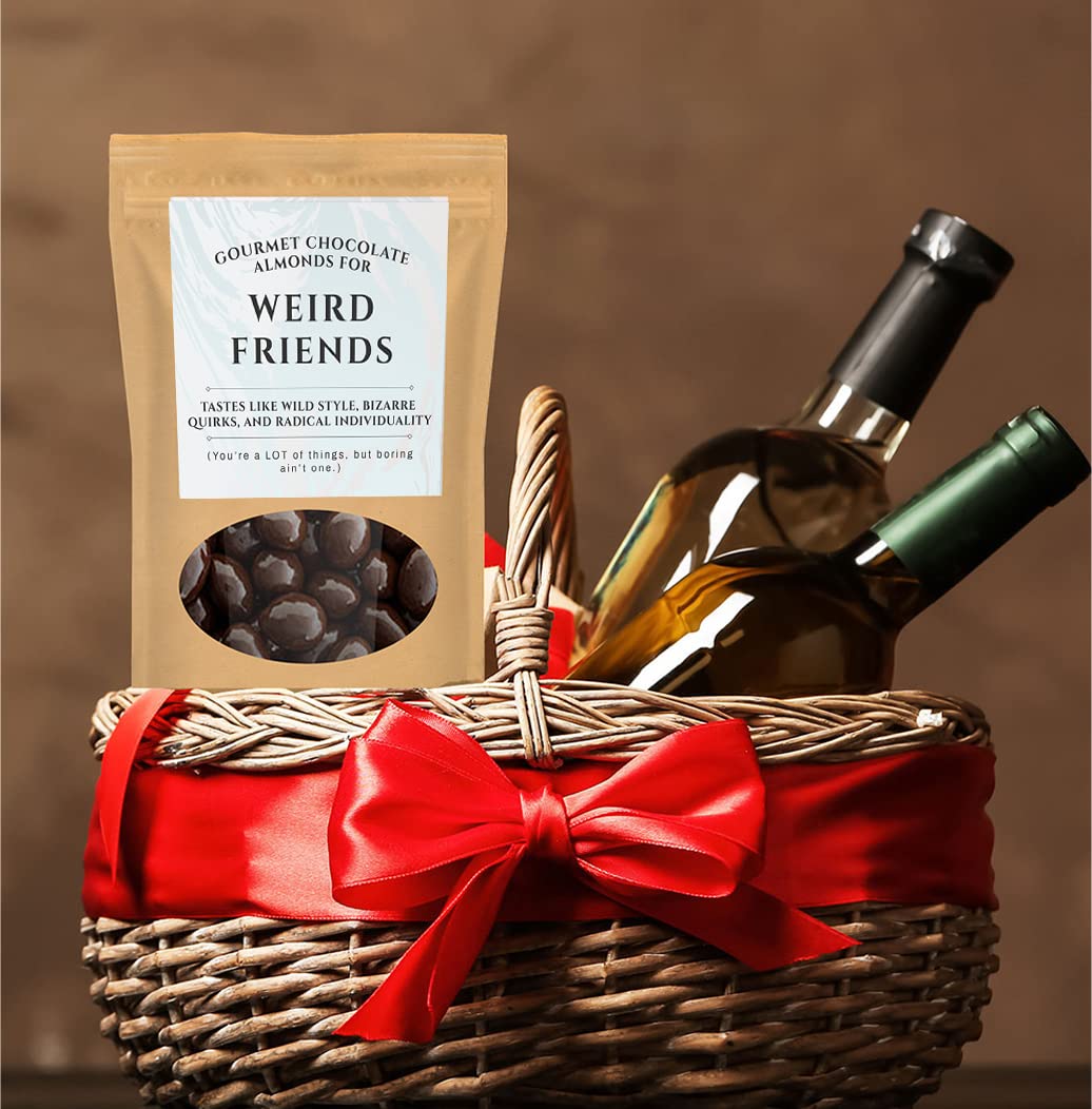 Dark Chocolate Almonds for Weird Friends - Chocolate Gifts For Best Friends, Quirky Stocking Stuffers, Gourmet Gift Basket Filler, Valentines