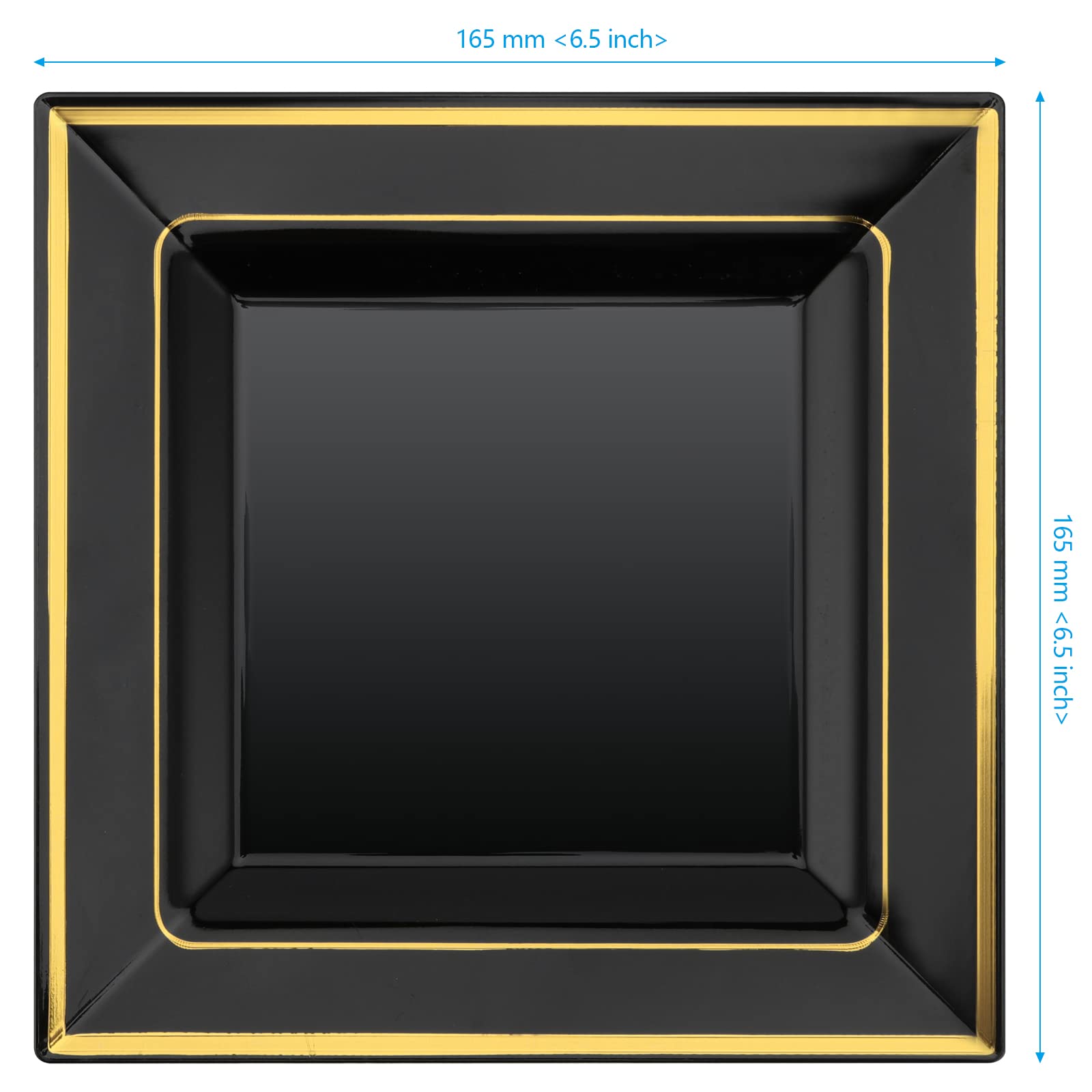 SEHOI 120 PCS 6.5 Inch Black Square Plastic Plates, Disposable Square Dinner Plates with Gold Rim, Small Disposable Salad Dessert Cake Plates