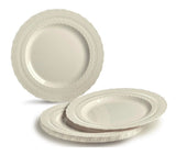 OCCASIONS 60 Guests Ivory Disposable Plastic Plates Set - 120 Piece Heavy Duty Reusable Dinnerware, Looks Like Real China, 11" Dinner & 8.25" Dessert