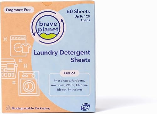 Brave Planet Laundry Cleaning Sheets | Fragrance-Free, Eco-Friendly, Hypoallergenic | Powerful Stain & Odor Remover, Cruelty-Free, Vegan, Zero-Waste