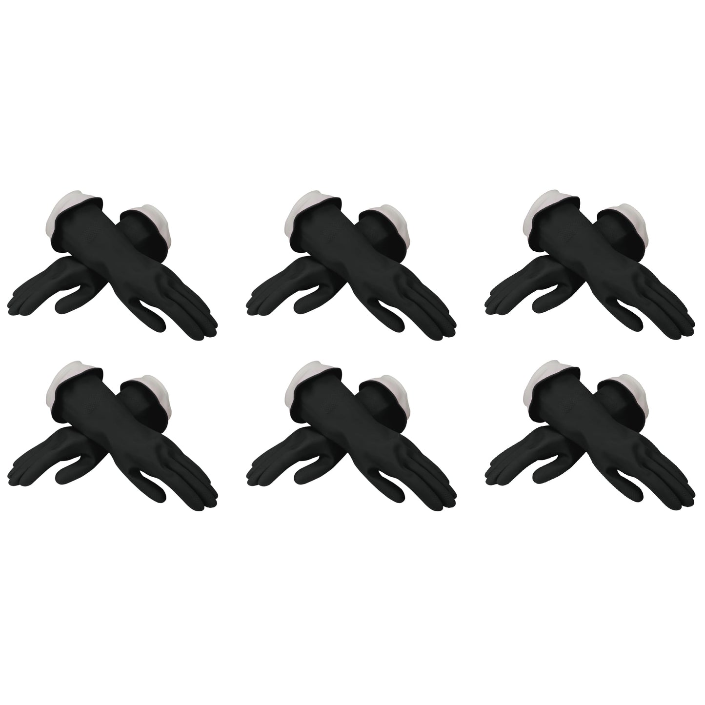Casabella Premium Waterblock Latex Cleaning Gloves with Tapered Fit & Double Cuff, Breathable - Black - 6 Pack