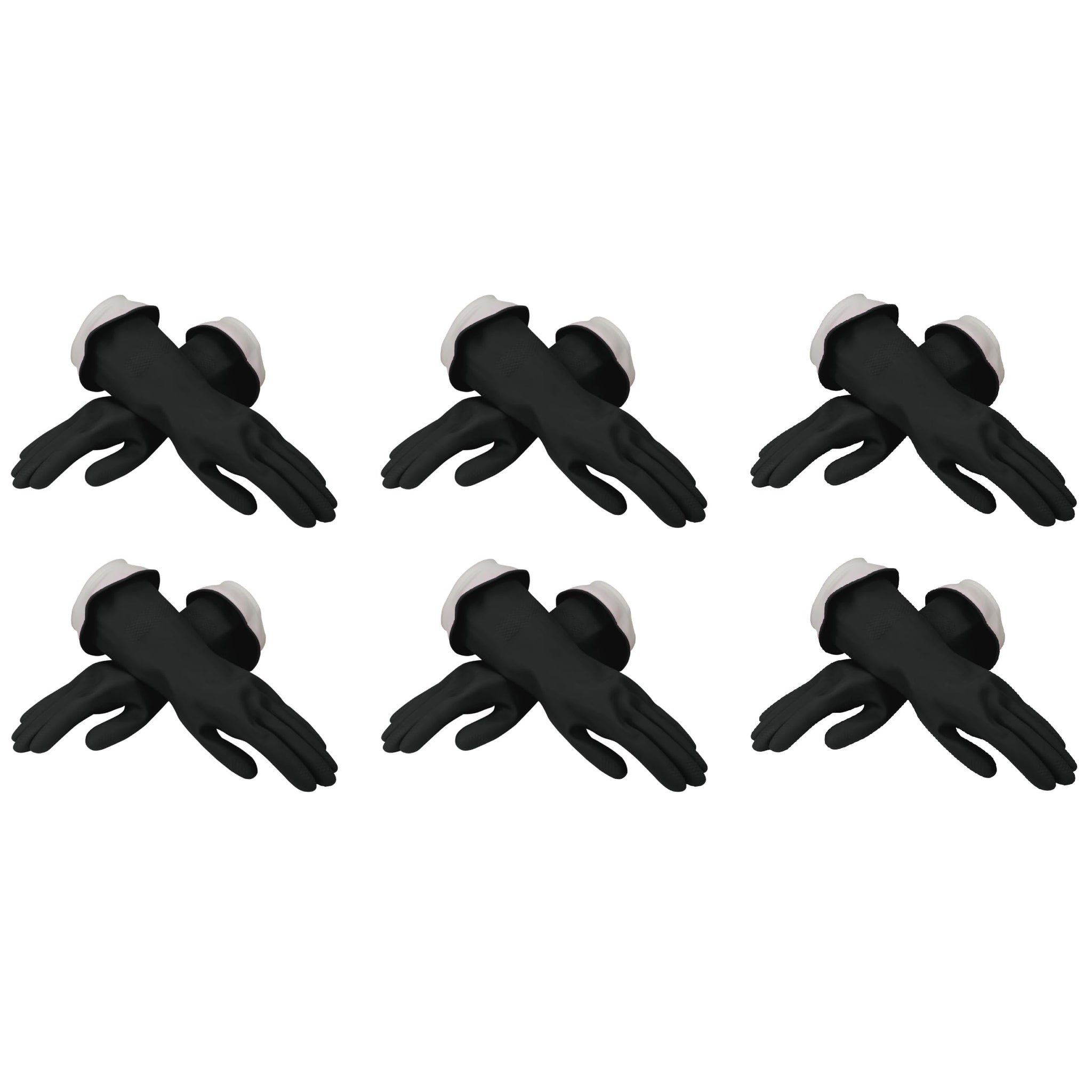 Casabella Premium Waterblock Latex Cleaning Gloves with Tapered Fit & Double Cuff, Breathable - Black - 6 Pack
