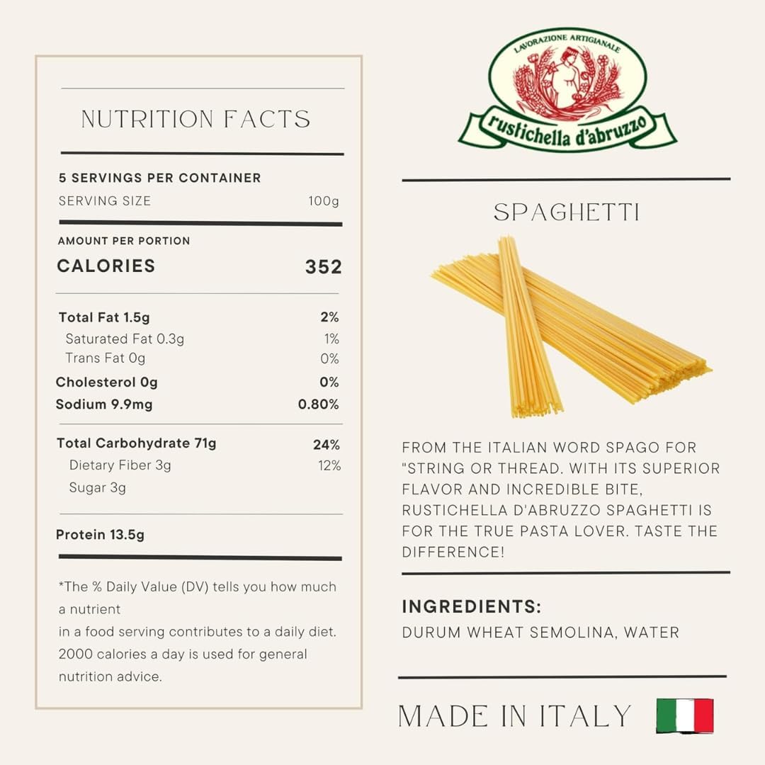 Rustichella d’Abruzzo Italian Long Pasta Variety 3-Pack - Bucatini, Spaghetti & Fusilli col Buco - 3 x 17.6 oz (500g) Artisan Durum Wheat Semolina