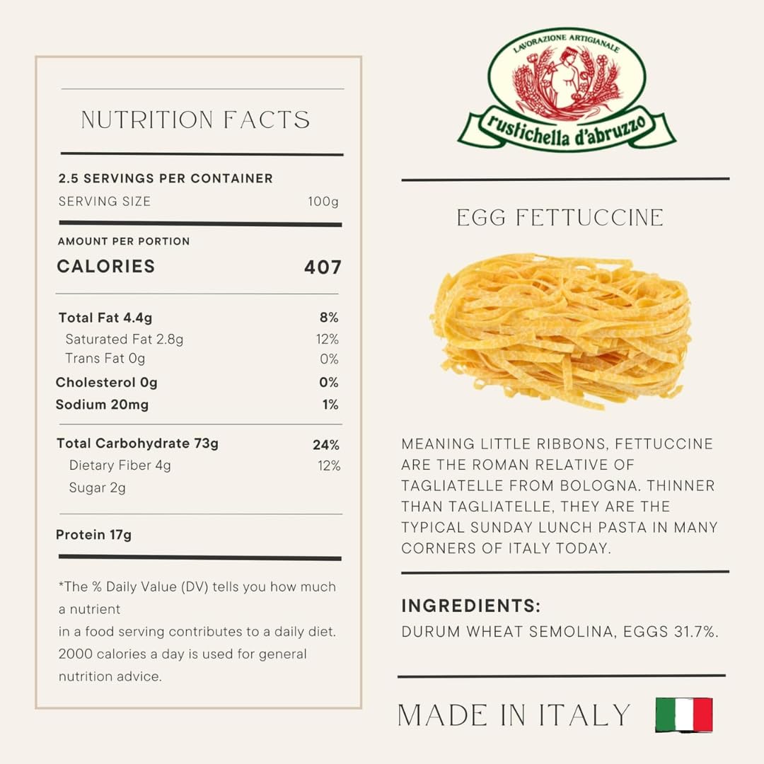 Rustichella d’Abruzzo Egg Pasta Variety Pack - Egg Tagliatelle, Egg Fettuccine & Egg Pappardelle - 3 x 8.8 oz (250g) Italian Egg Pasta Nests - Durum