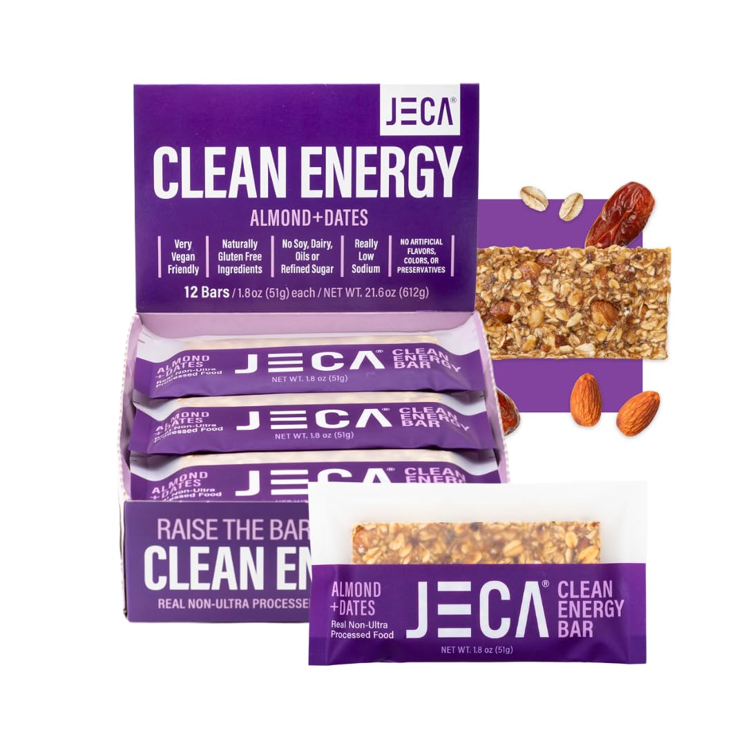 JECA® Almond Dates Energy Bars - Plant-Based Snack with Oats, Almonds, Dates, Peanuts, & Organic Agave Nectar - Vegan, Gluten-Free, Non-GMO - Natural