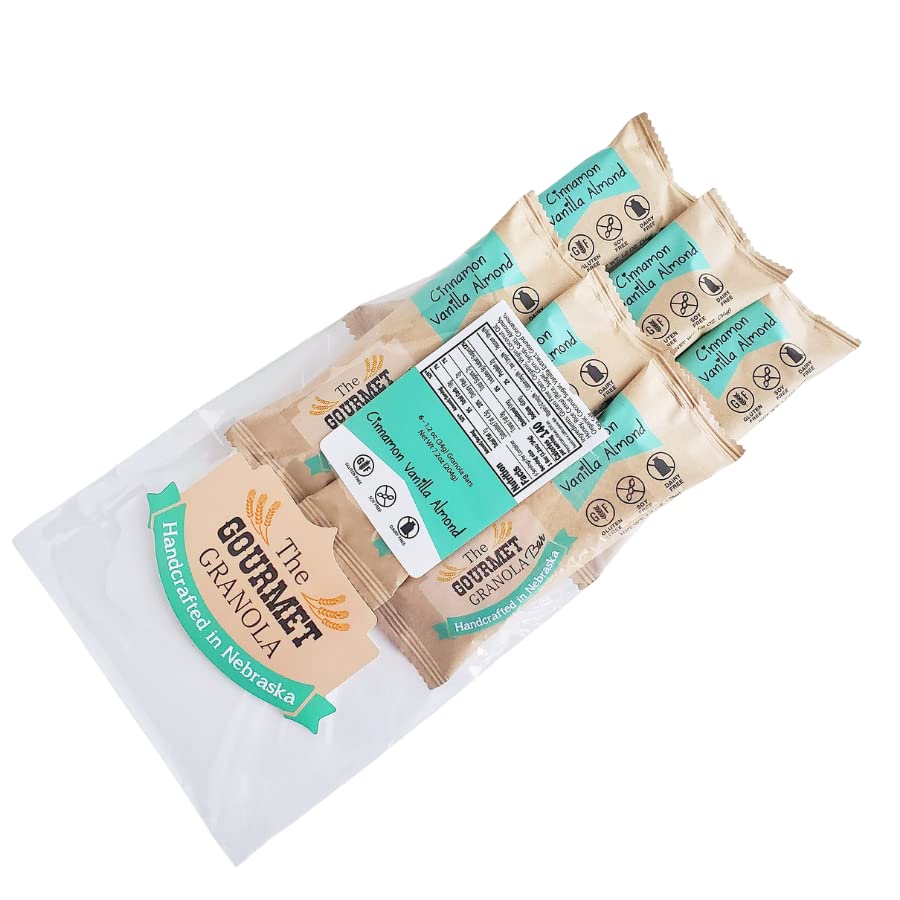 The Gourmet Granola | Cinnamon Vanilla Almond Granola Bars | Soft and Chewy | Great On the Go Snack | Made in Nebraska USA | 1.2 oz Bar | 6 Pack