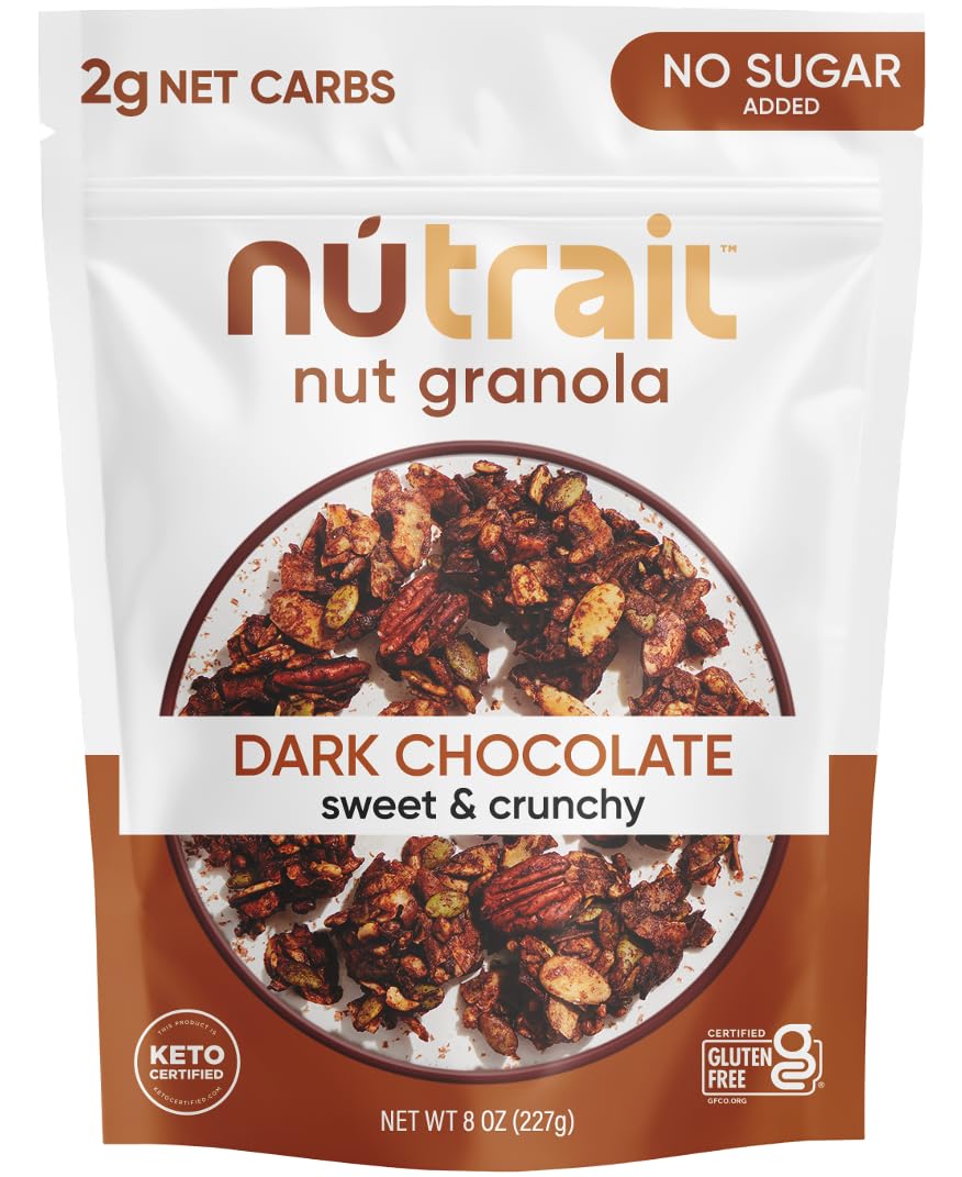 NuTrail Nut Granola Cereal, Dark Chocolate, No Sugar Added, Keto, Low Carb, Gluten Free, Grain Free, Healthy Breakfast 8 oz. 1 Count