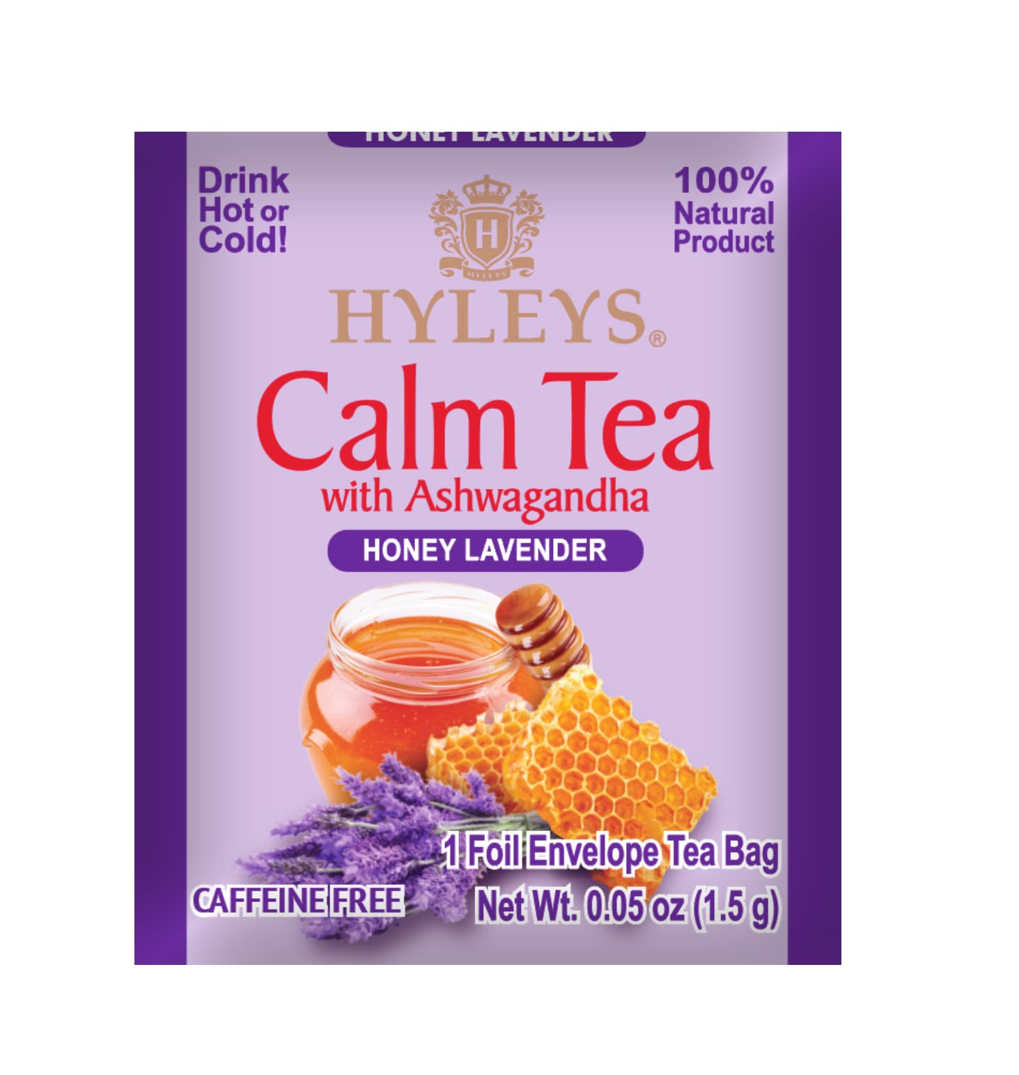 Hyleys Calm Tea with Ashwagandha - Lavender & Honey Flavor - Caffeine-Free, Herbal Tea - 25 Tea Bags - Sleepy Chamomile Bedtime Blend: Natural Herbal