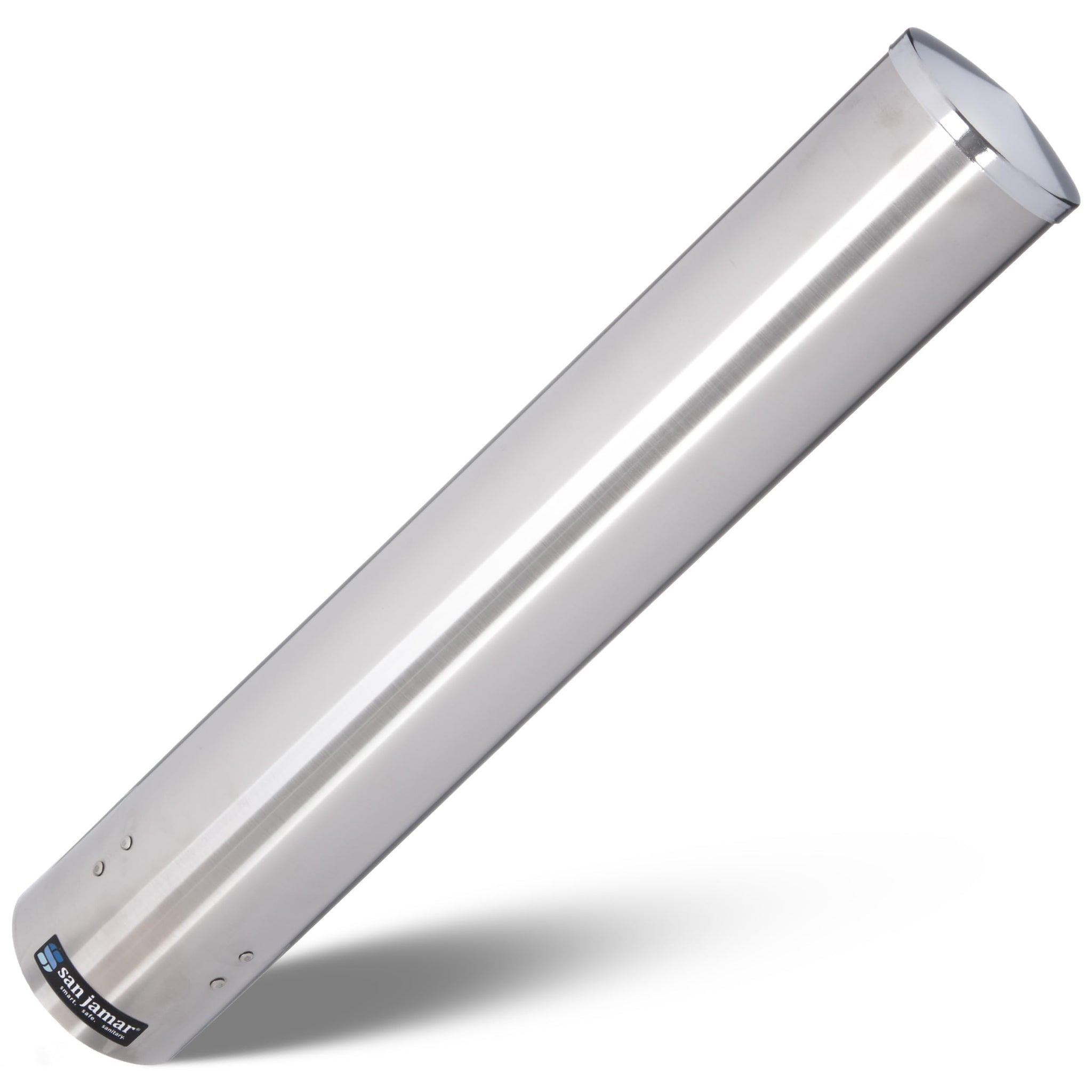 San Jamar 23.5" Pull Type Cup Dispenser - Stainless Steel 12 to 24 Oz Cup Holder with Flip Cap for Restaurants, Dining Halls, Fast Food Beverage